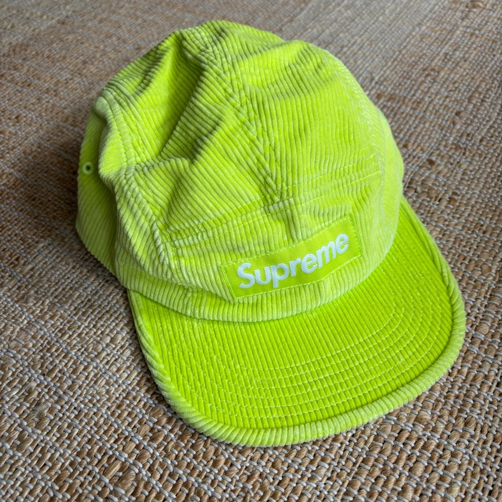 NWOT Supreme Neon Yellow Corduroy Camp Cap